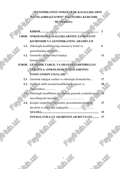 genomikaning onkologik kasalliklarni davolashdagi o'rni — DOC