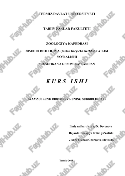 biologiya (turlar bo‘yicha kechki) ta’lim yo’nalishi “genetika va genomika” fanidan kurs — DOCX