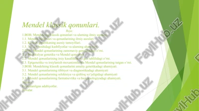 mendel qonunlarining amaliyotdagi ahamiyati — PPT