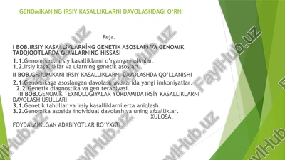 genomikaning irsiy kasalliklarni davolashdagi o‘rni — PPTX