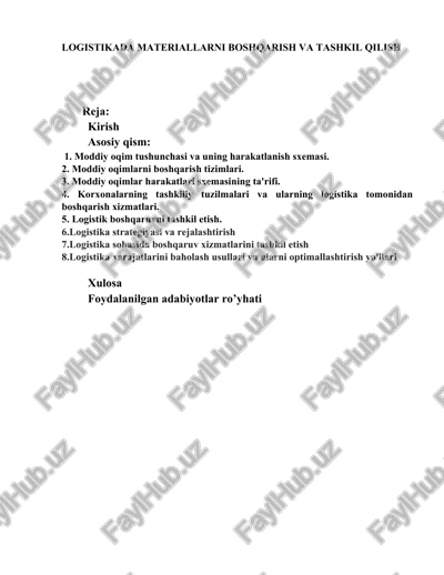 logistikada materiallarni boshqarish va tashkil qilish — DOCX