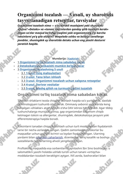 organizmni tozalash — DOCX