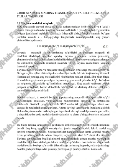 statistik mashina texnologiyasi tahlili ingliz-qozox tililar tarjimasi — DOCX