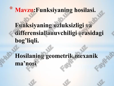 funksiyaning hosilasi. — PPTX