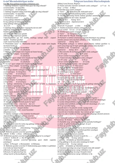 6-sinf mavzulashtirilgan testlar — PDF