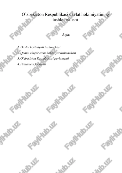 o`zbekiston respublikasi davlat hokimiyatining tashkil etilishi — DOC
