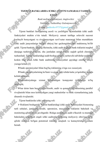 ichki auditni samarali tashkil etish — DOCX