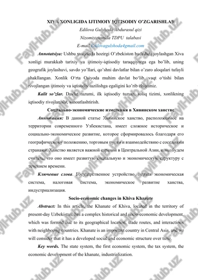 xiva xonligida ijtimoiy iqtisodiy o’zgarishlar — DOCX
