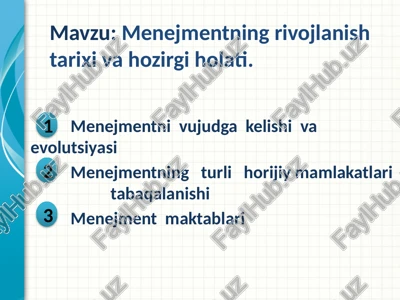 menejmentning rivojlanish tarixi va hozirgi holati — PPTX