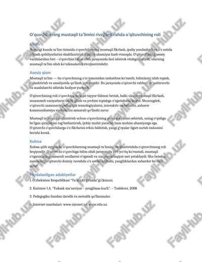 pedagokika fanidan amaliy ish — DOCX