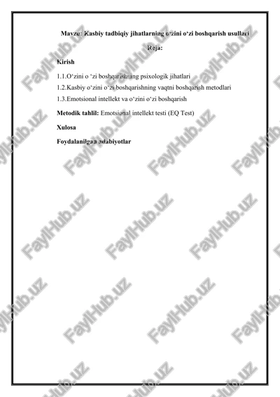 kasbiy tadbiqiy jihatlarning o‘zini o‘zi boshqarish usullari — DOCX