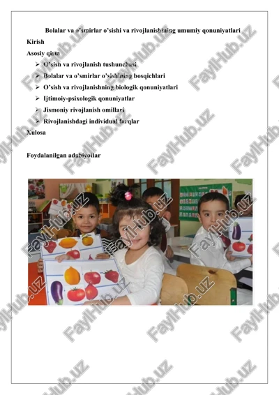 bolalar va o’smirlar o’sishi va rivojlanishining umumiy qonuniyatlari — DOCX