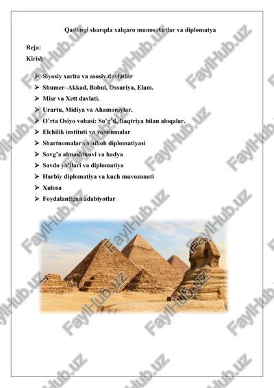 qadimgi sharqda xalqaro munosabatlar va diplomatiya — DOCX