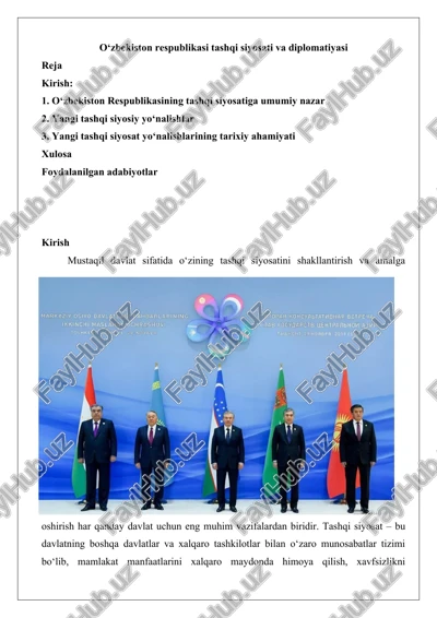 o‘zbekiston respublikasi tashqi siyosati va diplomatiyasi — DOCX
