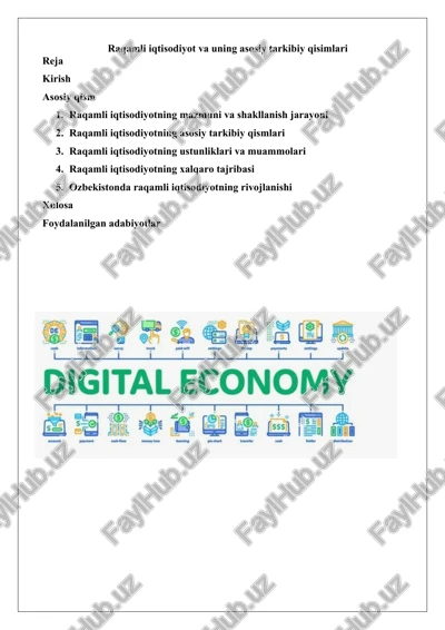 raqamli iqtisodiyot va uning asosiy tarkibiy qisimlari — DOCX