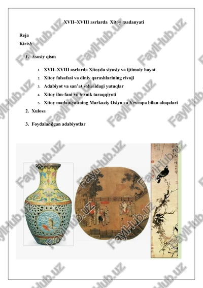 xvii–xviii asrlarda xitoy madanyati — DOCX