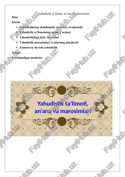 yahudiylik ta’limoti, an’ana va marosimlari — DOCX
