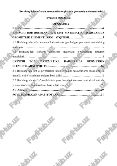 boshlang‘ich sinflarda matematika o‘qitishda geometriya elementlarini o‘rgatish metodikasi — DOCX