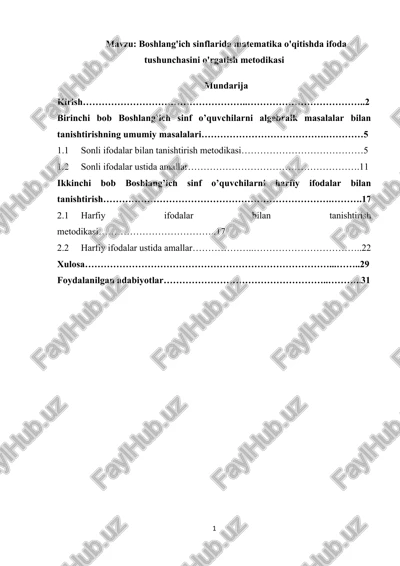 boshlang'ich sinflarida matematika o'qitishda ifoda tushunchasini o'rgatish metodikasi — DOCX