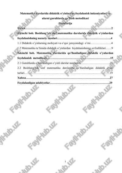 matematika darslarida didaktik oʻyinlardan foydalanish imkoniyatlari va ularni guruhlarda qoʻllash metodikasi — DOCX