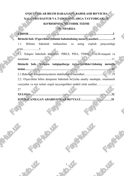 o'quvchilar bilim darajasini baholash bo'yicha xalqaro dastur va tadqiqotlarga tayyorgarlik ko'rishning metodik tizimi — DOCX