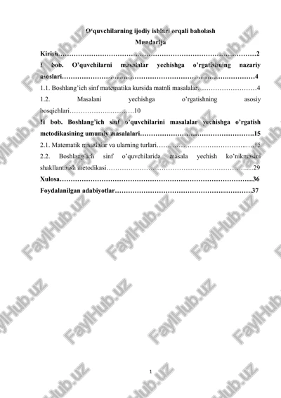 o‘quvchilarning ijodiy ishlari orqali baholash — DOCX