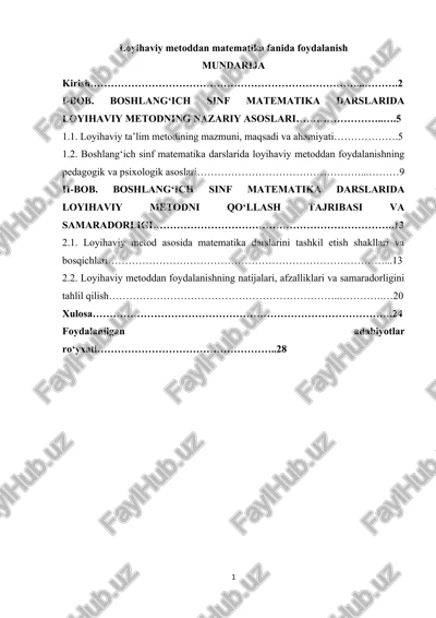 loyihaviy metoddan matematika fanida foydalanish — DOCX