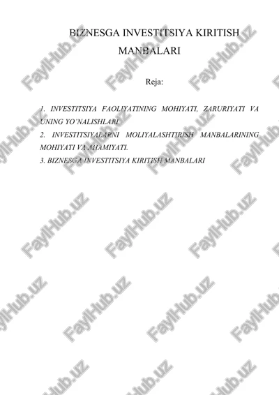 biznesga investitsiya kiritish manbalari — DOC