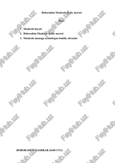 boborahim mashrab ijodiy merosi — DOCX