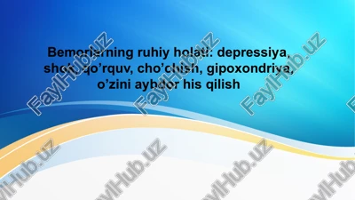 tibbiyot amaliyotida bemorlarning ruhiy holati — PPTX