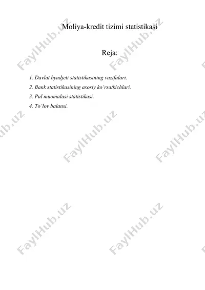 moliya-kredit tizimi statistikasi — DOCX
