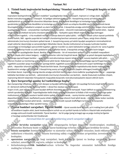 tizimli bank inqirozlarini boshqarish "standart modellari" 3-bosqichi — DOCX
