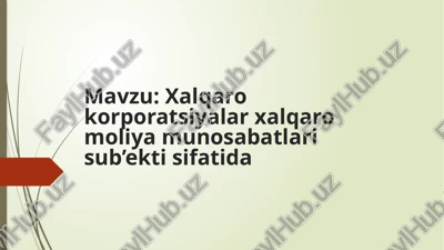xalqaro korporatsiyalar xalqaro moliya munosabatlari sub’ekti sifatida — PPTX