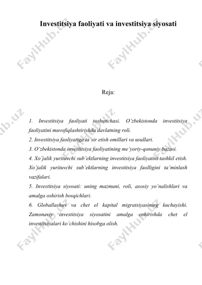 investitsiya faoliyati va investitsiya siyosati — DOC