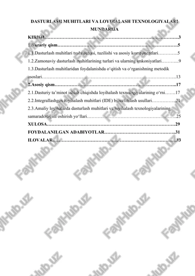dasturlash muhitlari va loyihalash texnologiyalari — DOCX