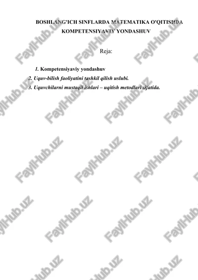 boshlang'ich sinflarda matematika o'qitishda kompetensiyaviy yondashuv — DOC