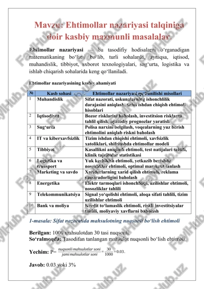 ehtimollar nazariyasi — DOCX