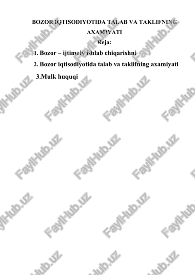 bozor iqtisodiyotida talab va taklifning axamiyati — DOCX