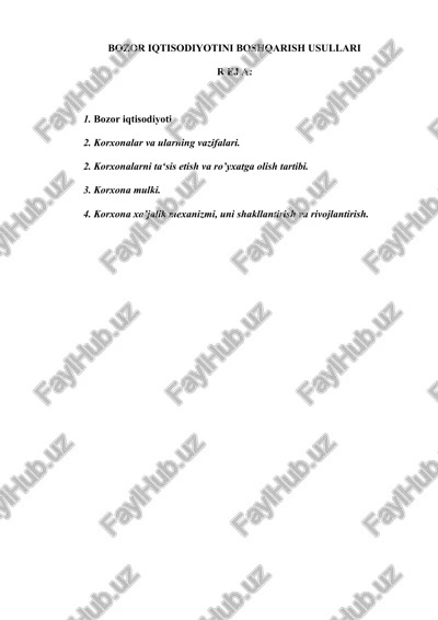 bozor iqtisodiyotini boshqarish usullari — DOC