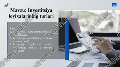 investitsiya loyixalarining turlari — PPTX