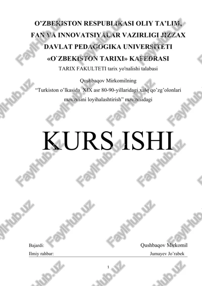 "turkiston o’lkasida xix asr 80-90-yillaridagi xalq qo’zg’olonlari mavzusini loyihalashtirish" — DOCX