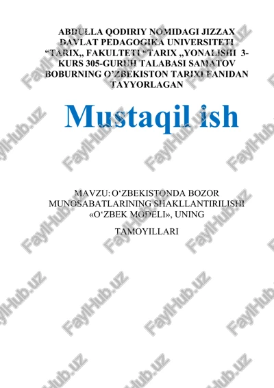 o‘zbekistonda bozor munosabatlarining shakllantirilishi «o‘zbek modeli» — DOC