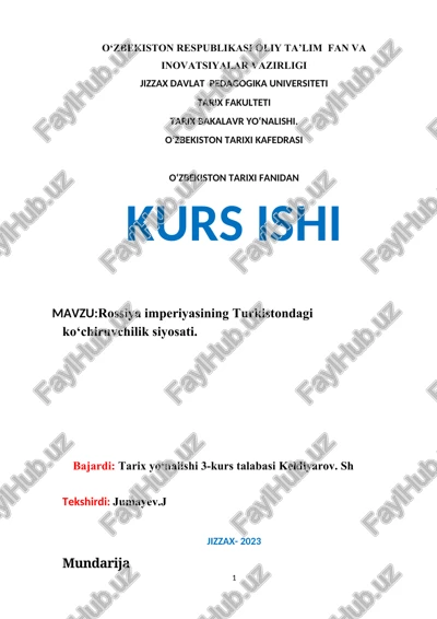 rossiya imperiyasining turkistondagi ko‘chiruvchilik siyosati — DOCX
