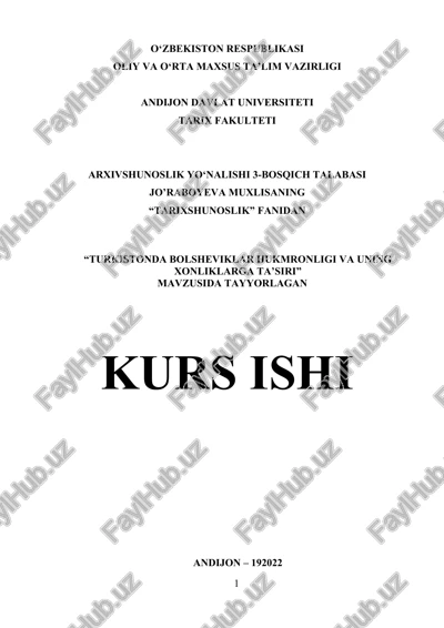 "turkistonda bolsheviklar hukmronligi va uning xonliklarga ta’siri" — DOCX