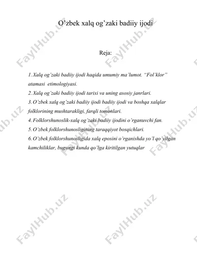 o’zbek xalq og’zaki badiiy ijodi — DOC