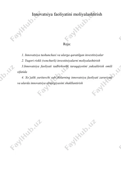 innovatsiya faoliyatini moliyalashtirish — DOC