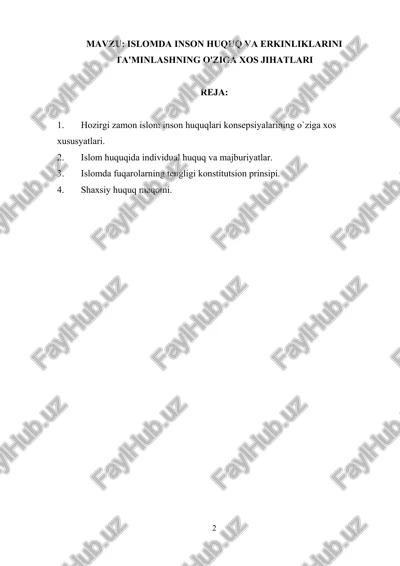 islomda inson huquq va erkinliklarini ta'minlashning o'ziga xos jihatlari — DOCX