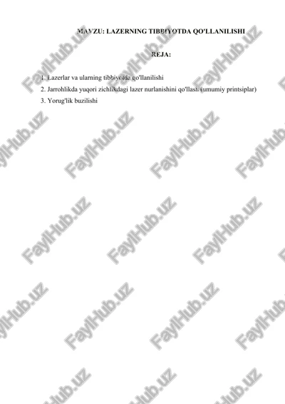 lazerning tibbiyotda qo'llanilishi — DOCX