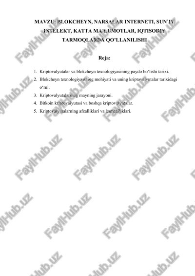 blokcheyn, narsalar interneti, sun`iy intelekt, katta ma`lumotlar — DOCX