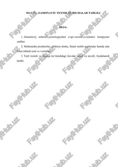 zamonaviy texnik qurilmalar tahlili — DOCX